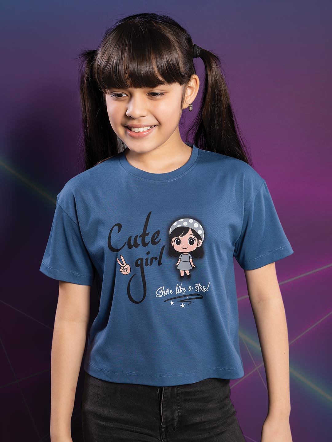 fg tencel lycra printed crop top tees for girls color astronaut blue