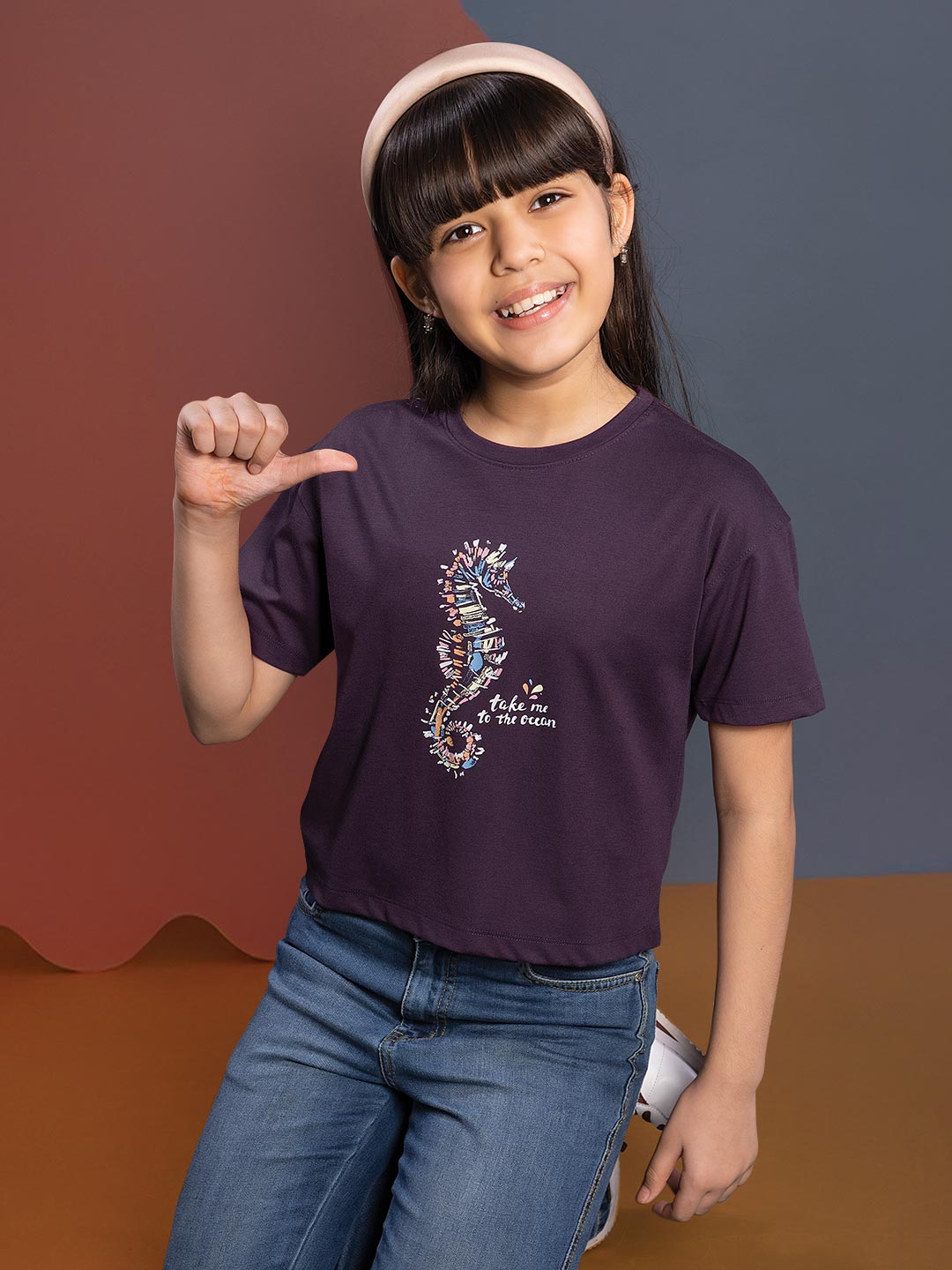 fg tencel lycra printed crop top tees for girls color dark sienna