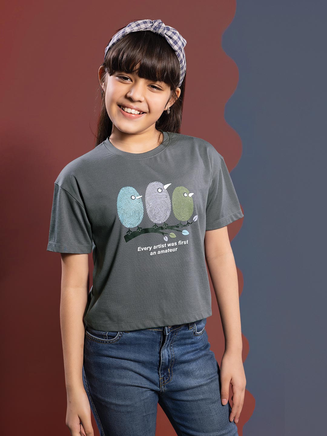 fg tencel lycra printed crop top tees for girls color dove grey