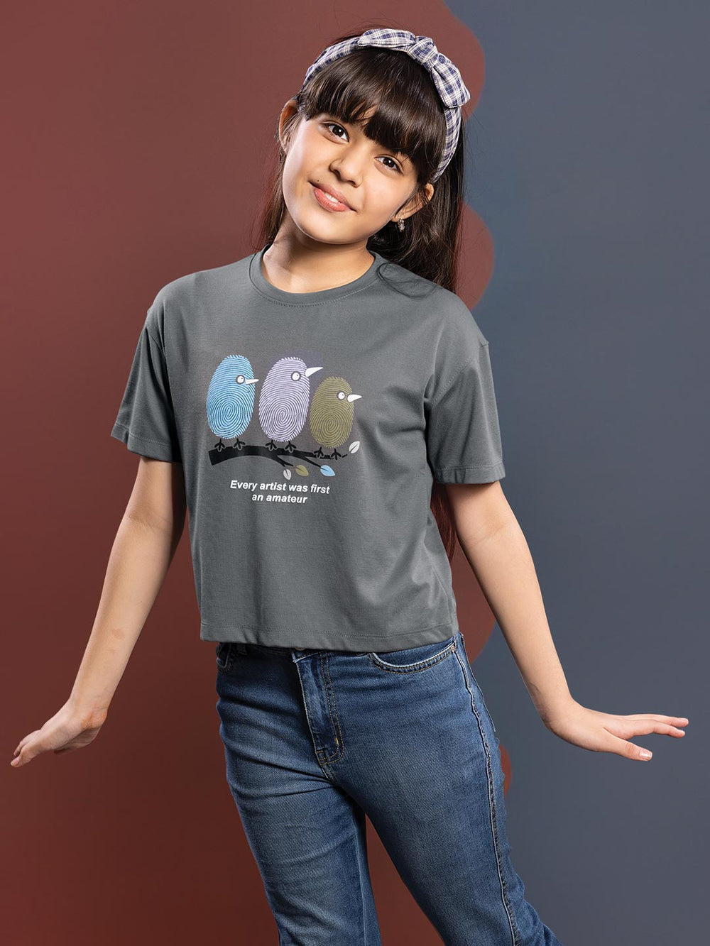 fg tencel lycra printed crop top tees for girls color dove grey