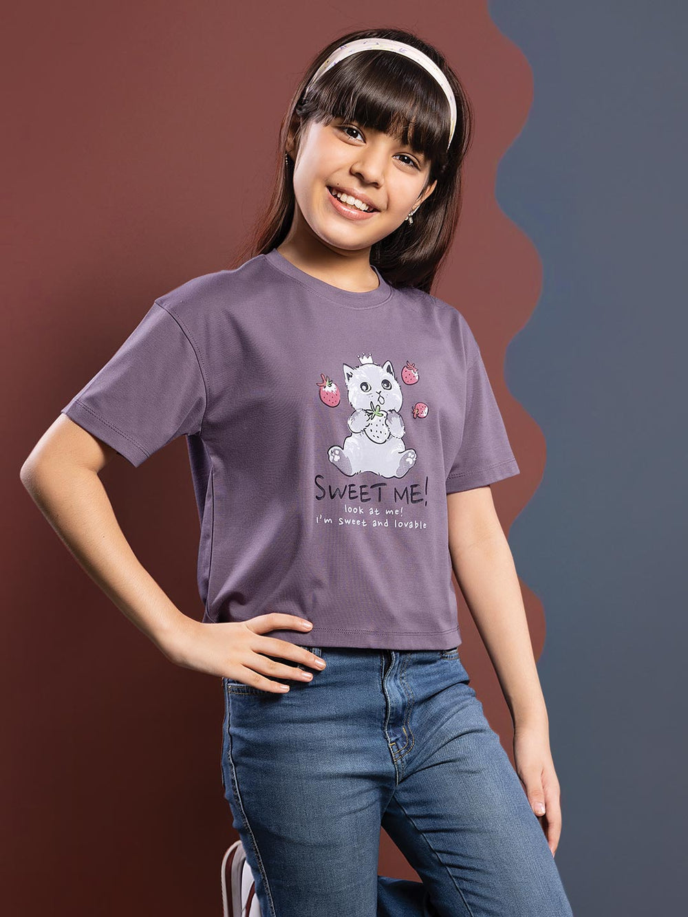 fg tencel lycra printed crop top tees for girls color old lavender