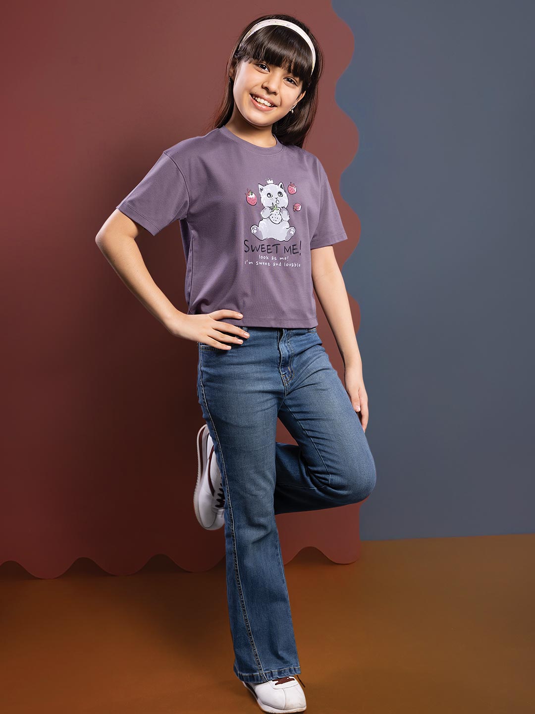 fg tencel lycra printed crop top tees for girls color old lavender