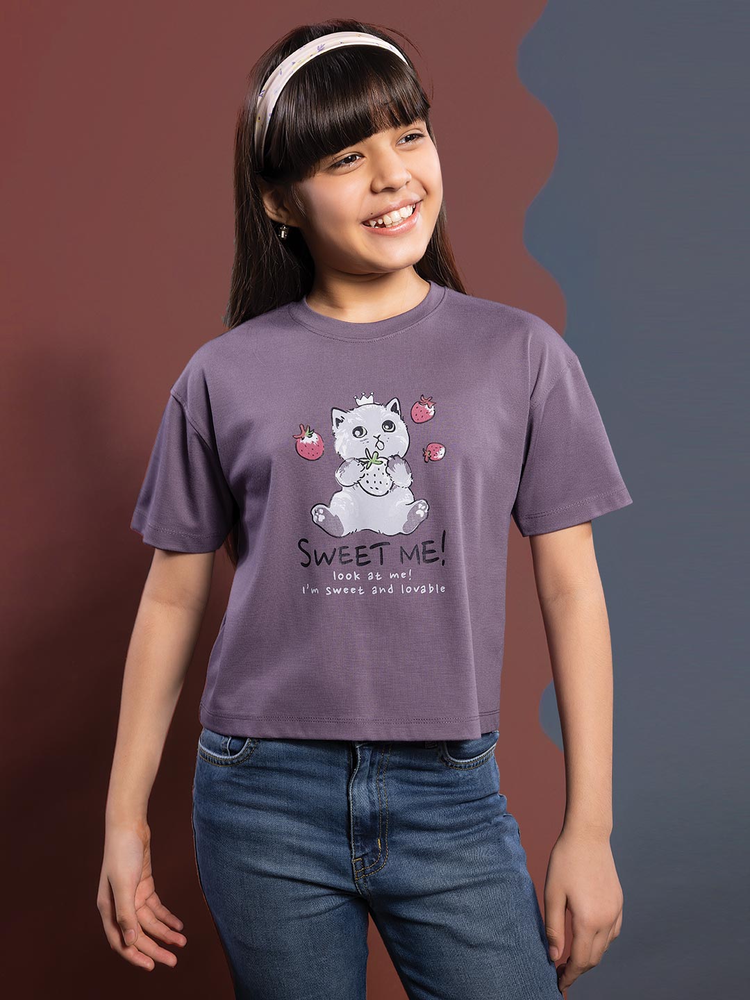 fg tencel lycra printed crop top tees for girls color old lavender