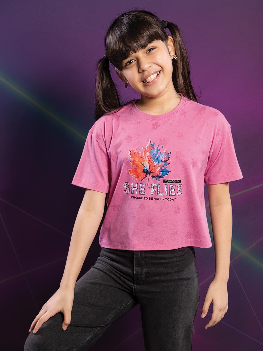 fg tencel lycra printed crop top tees for girls color rosy pink