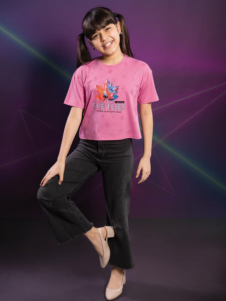 fg tencel lycra printed crop top tees for girls color rosy pink