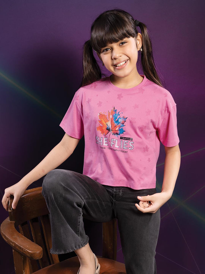 fg tencel lycra printed crop top tees for girls color rosy pink