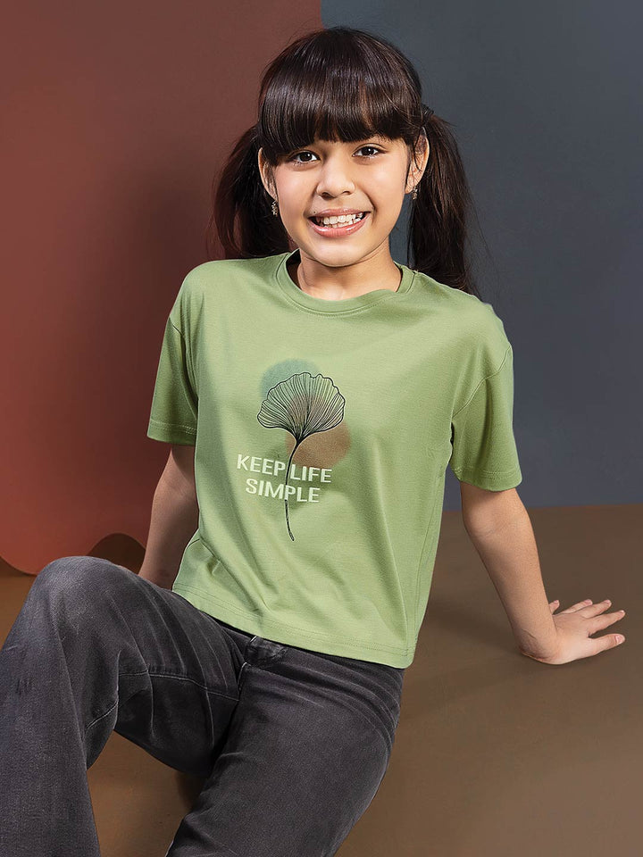 fg tencel lycra printed crop top tees for girls color sage green