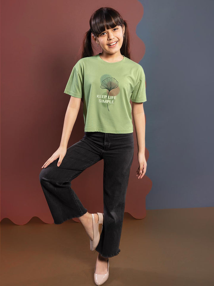 fg tencel lycra printed crop top tees for girls color sage green
