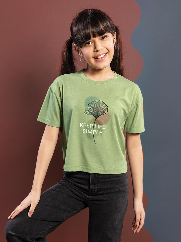 fg tencel lycra printed crop top tees for girls color sage green