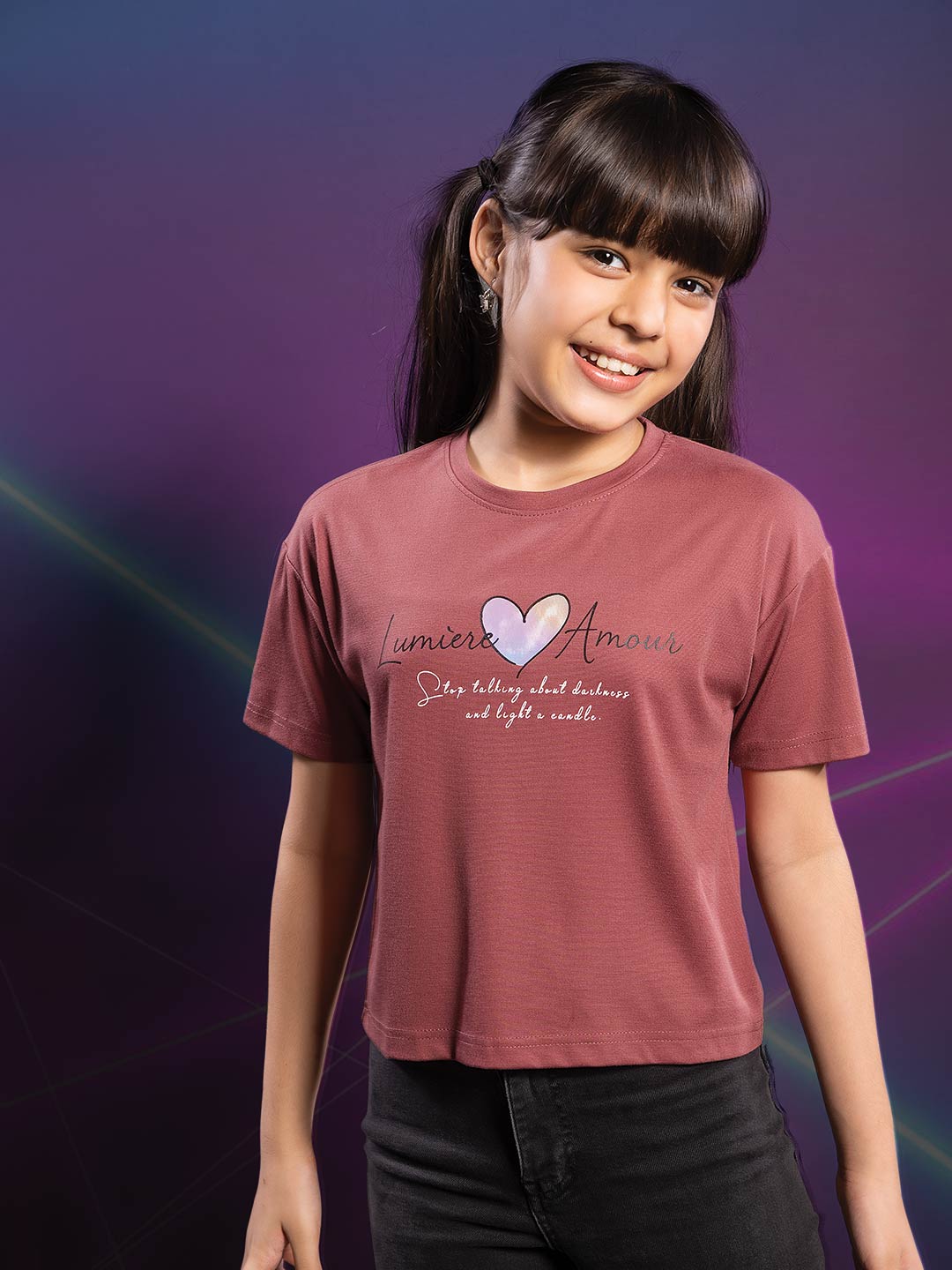 fg tencel lycra printed crop top tees for girls color smokey topaz