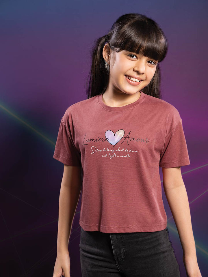 fg tencel lycra printed crop top tees for girls color smokey topaz