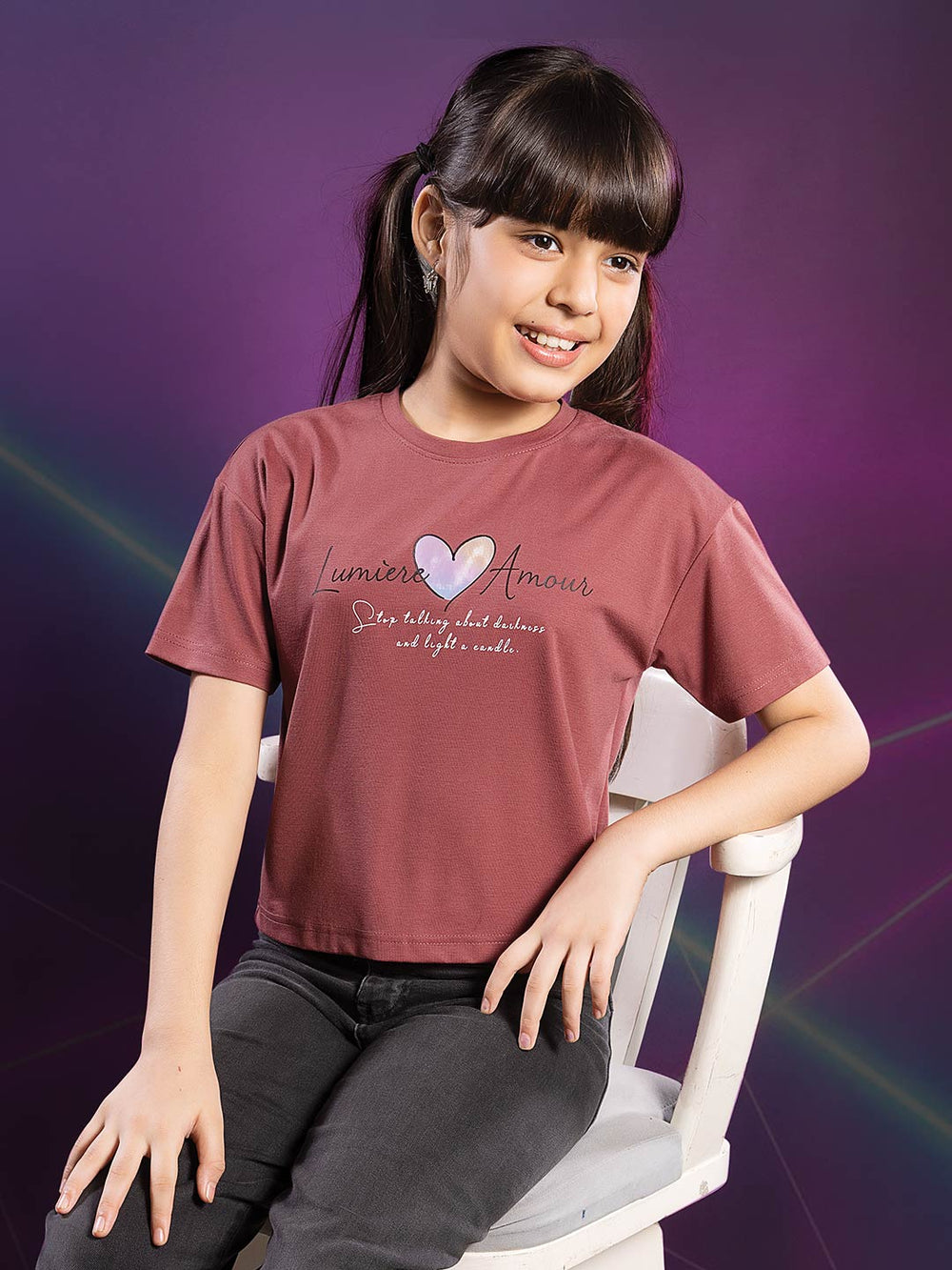 fg tencel lycra printed crop top tees for girls color smokey topaz