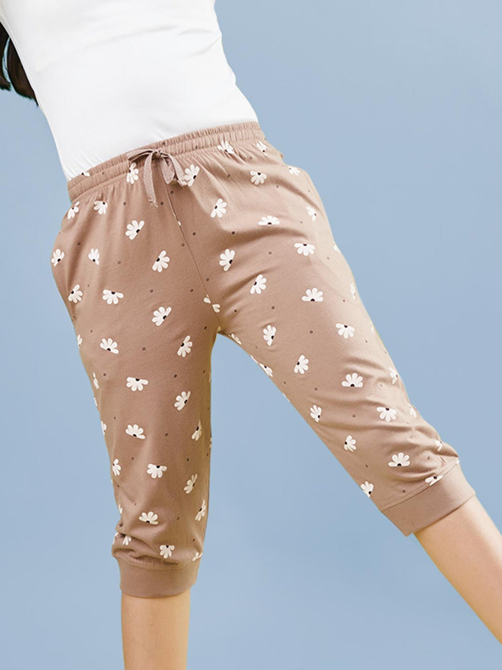 g-3822 printed 3/4th pant for girls clay brown