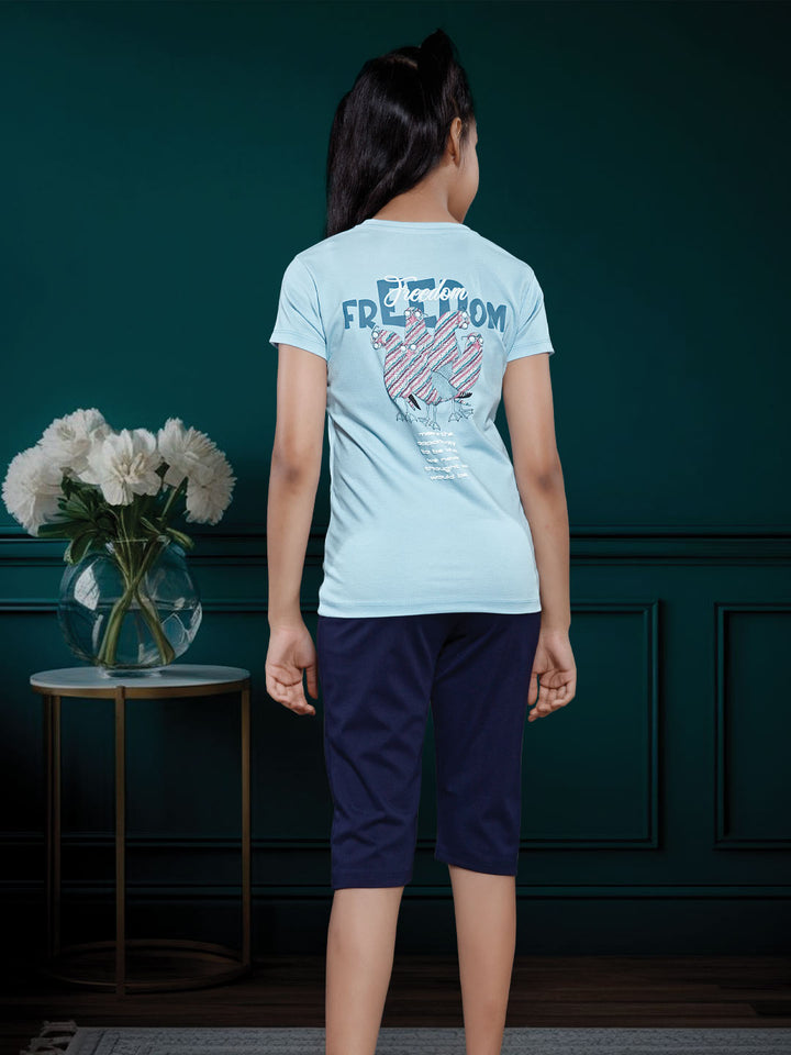 printed 3/4th set for girls color blizzard blue
