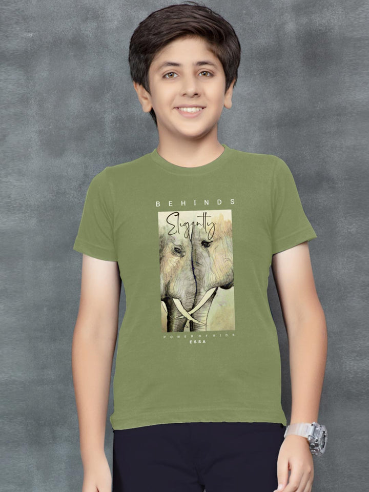 printed round neck t-shirt for boys half sleeve #color_sage-green