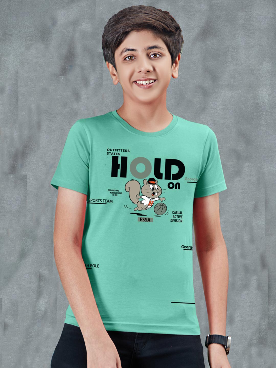 printed round neck t-shirt for boys half sleeve #color_mint