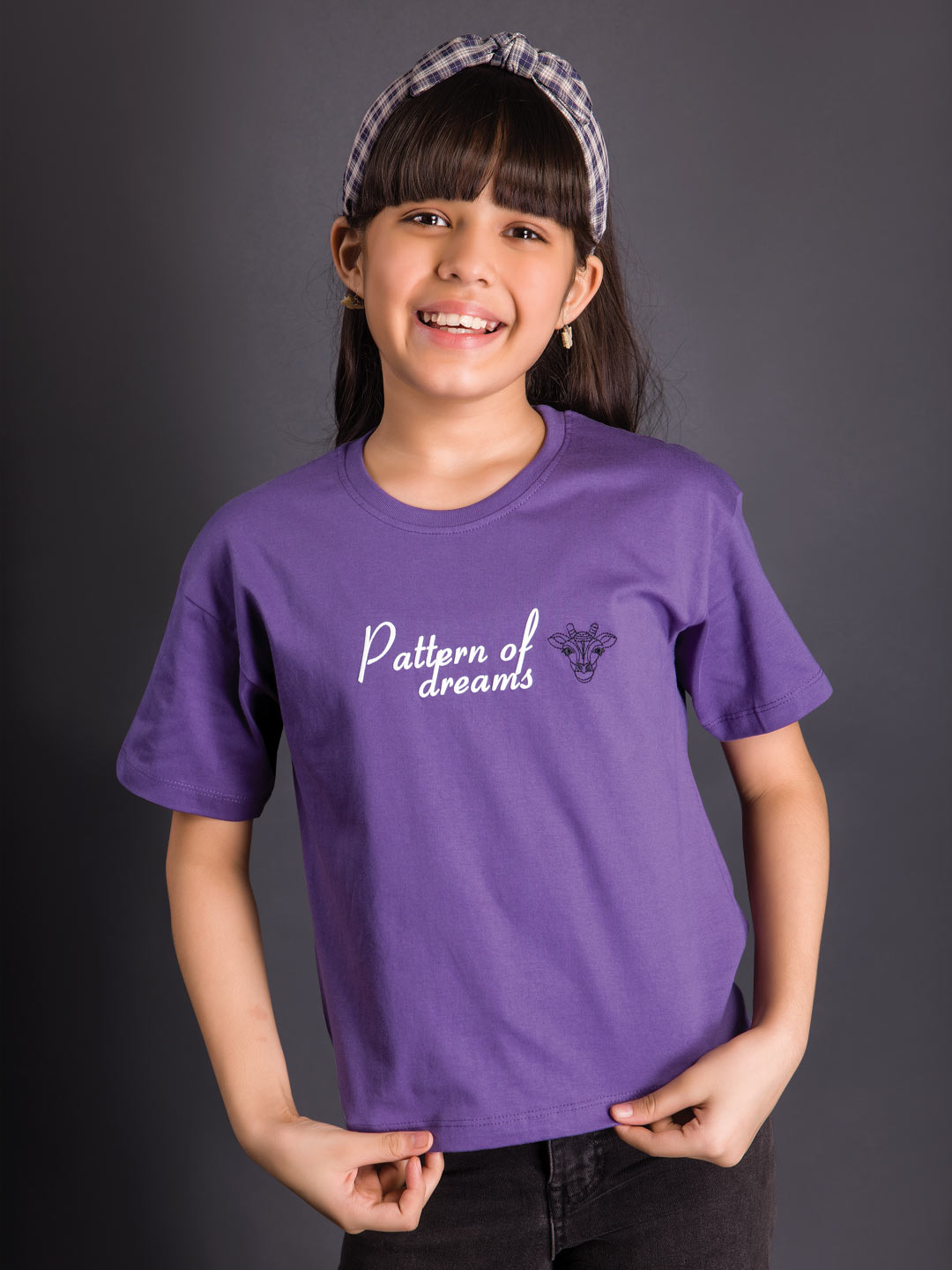 printed down shoulder t-shirt for girls color eminence