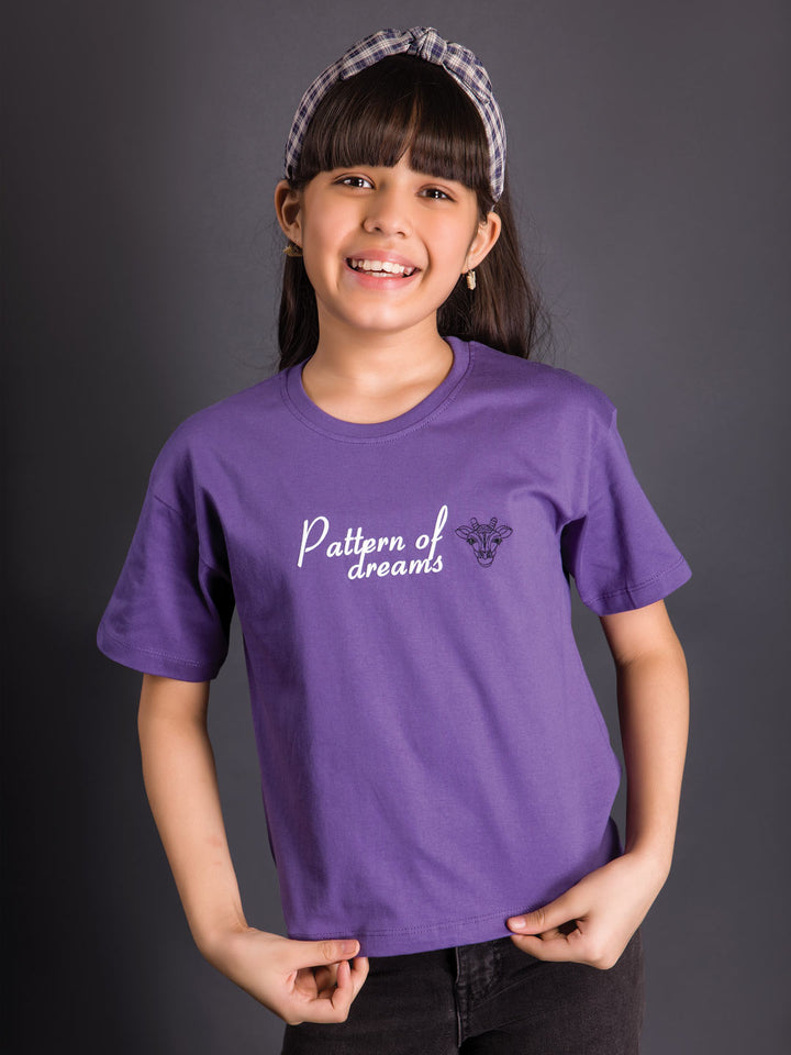 printed down shoulder t-shirt for girls color eminence