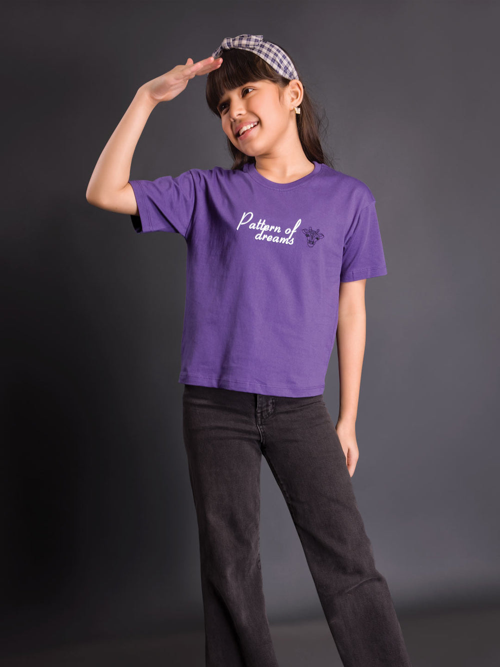 printed down shoulder t-shirt for girls color eminence