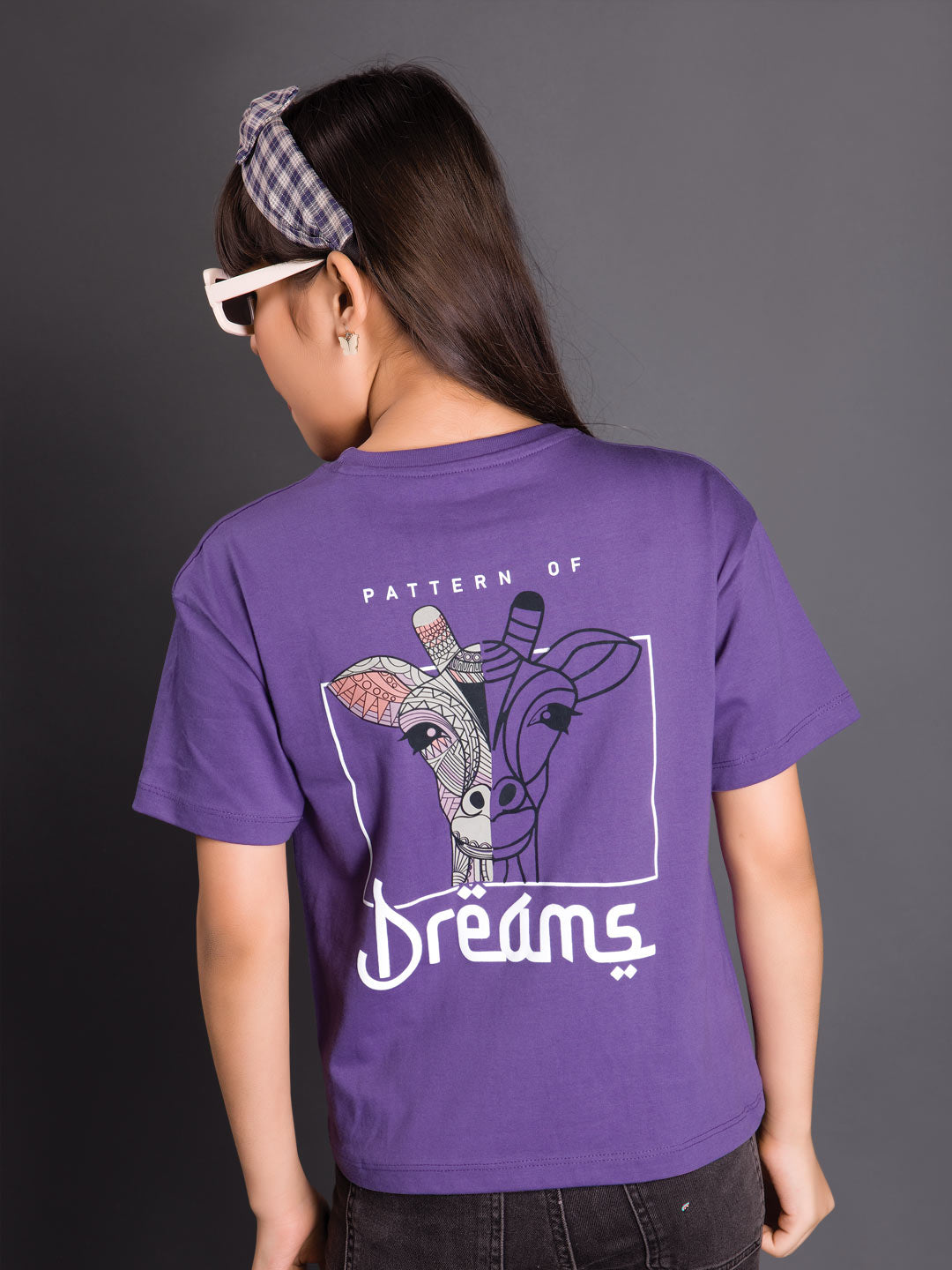 printed down shoulder t-shirt for girls color eminence