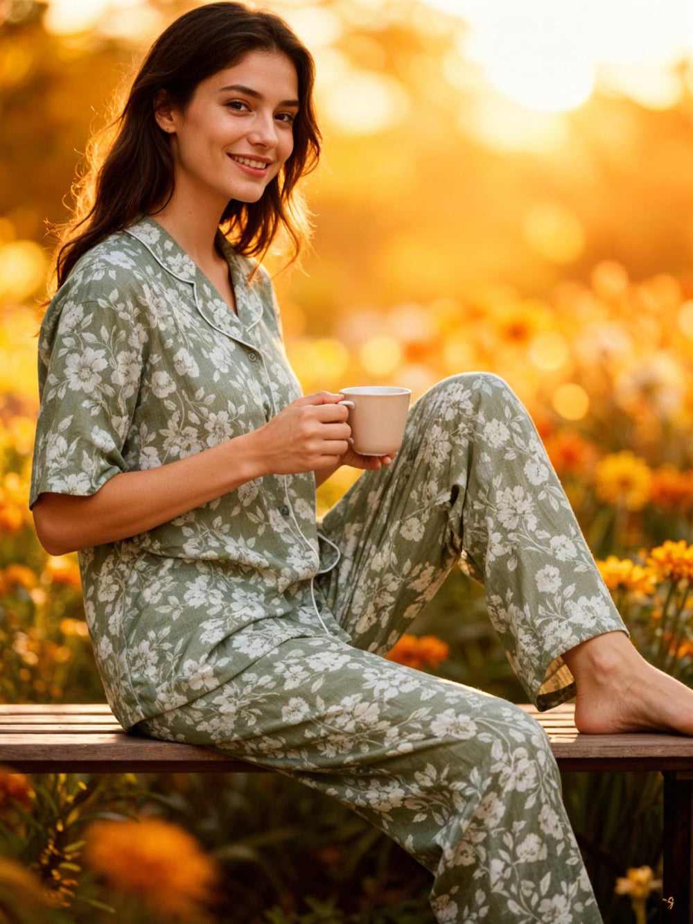 heroica printed loungewear for women#color_sage-green