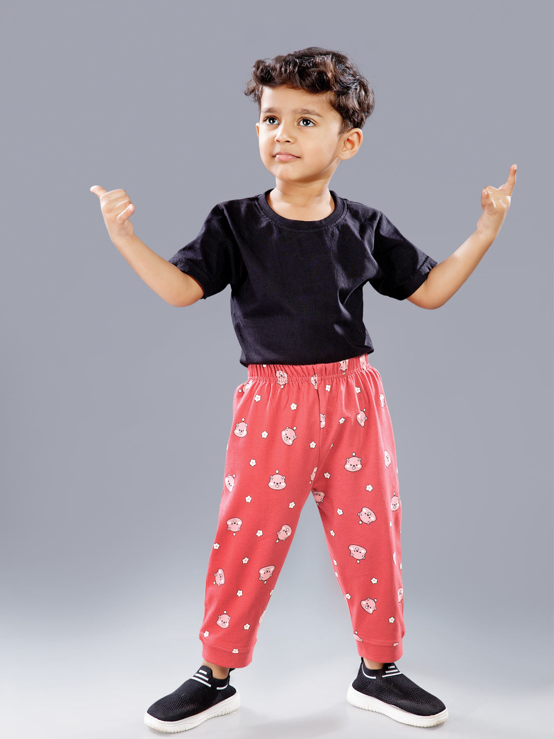 koko printed full pant for boys color dark coral