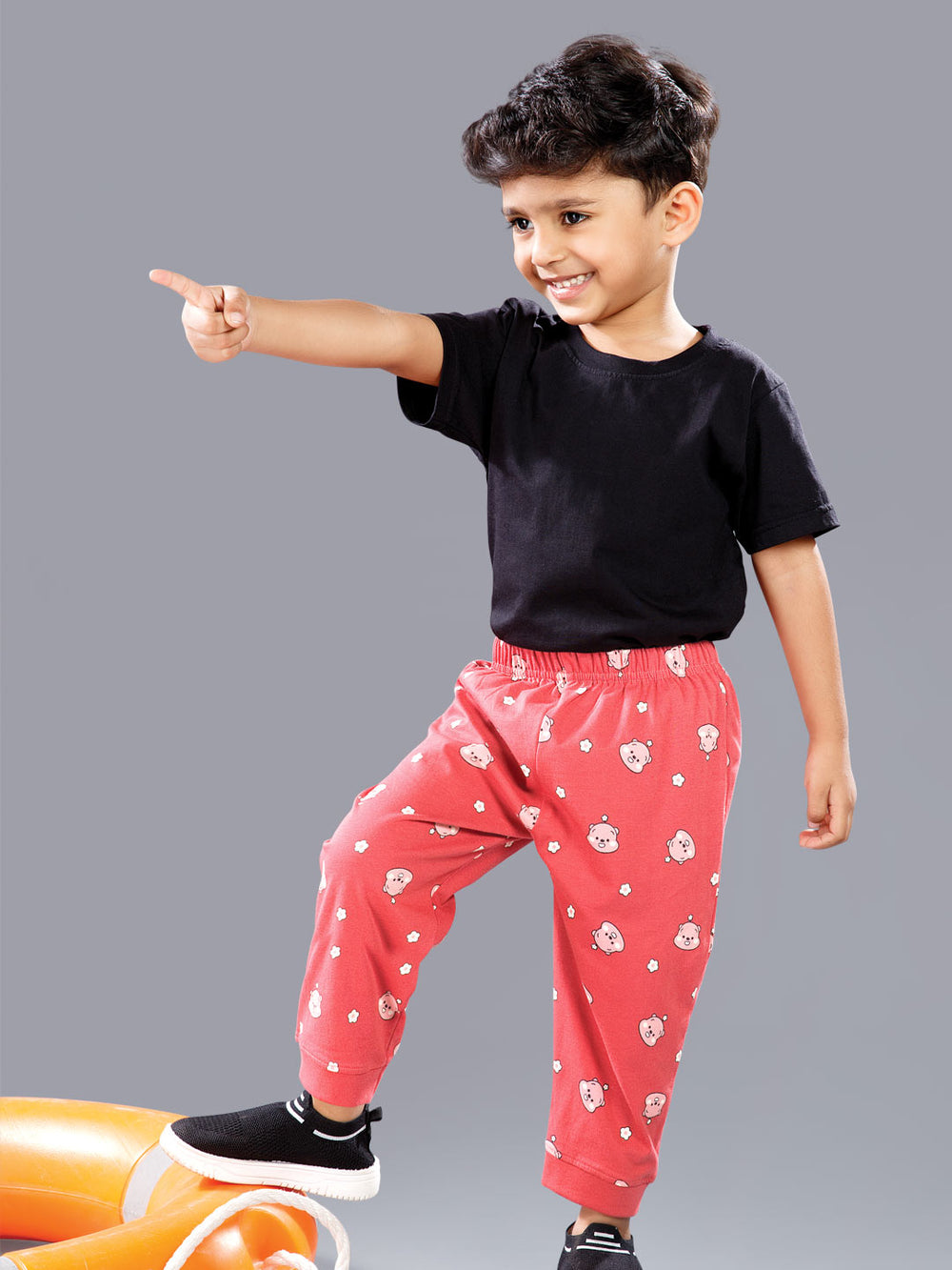 koko printed full pant for boys color dark coral