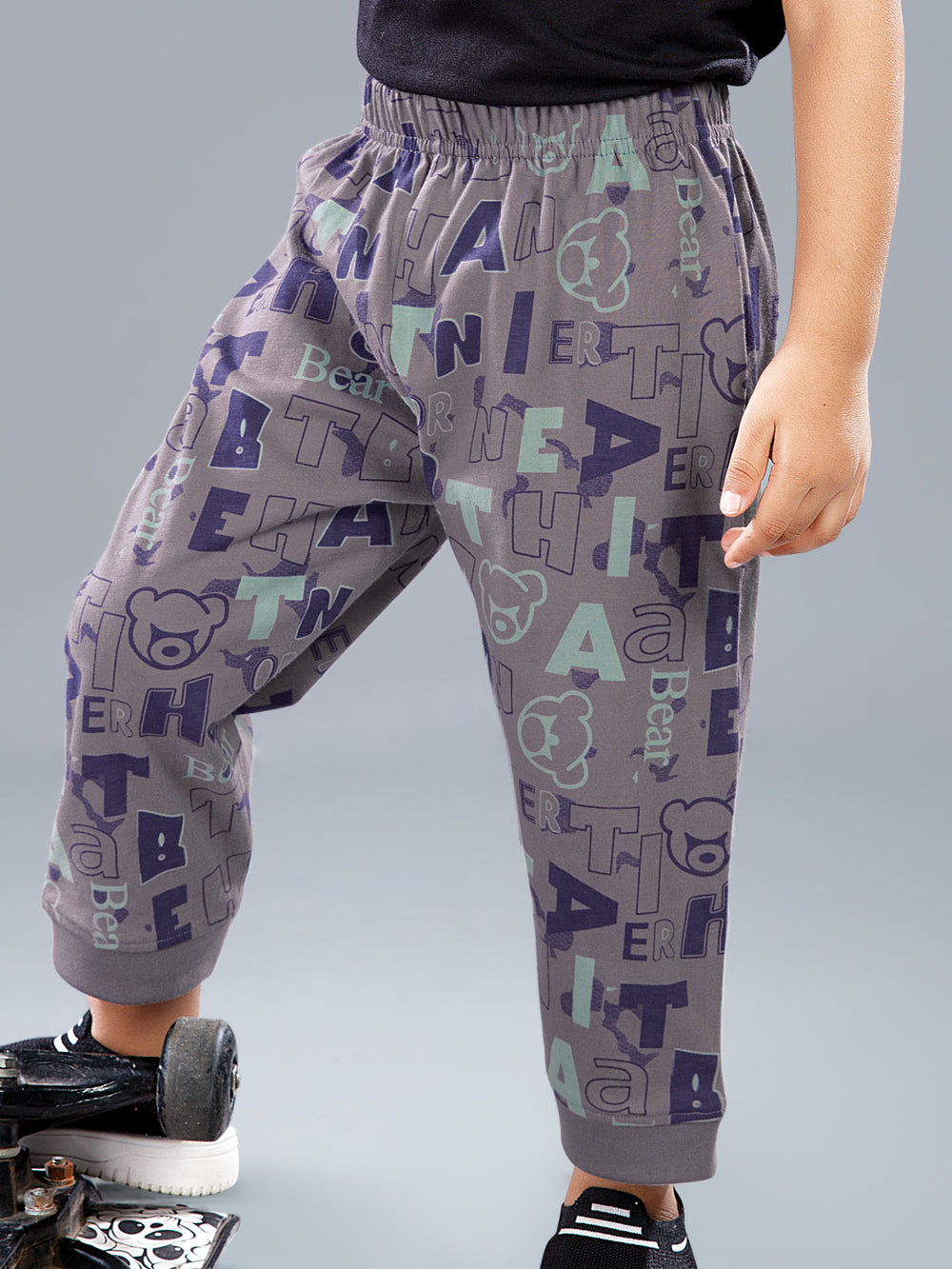 koko printed full pant for boys color grey