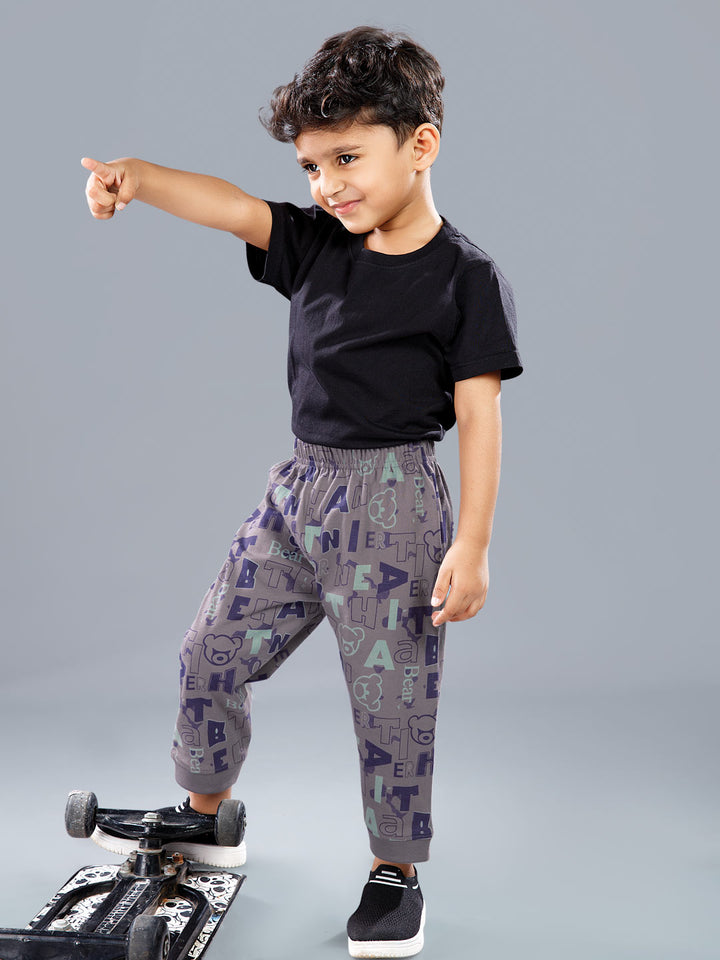 koko printed full pant for boys color grey
