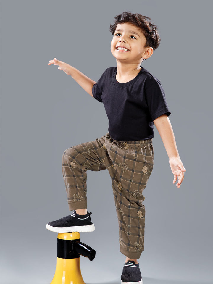 koko printed full pant for boys color judge grey