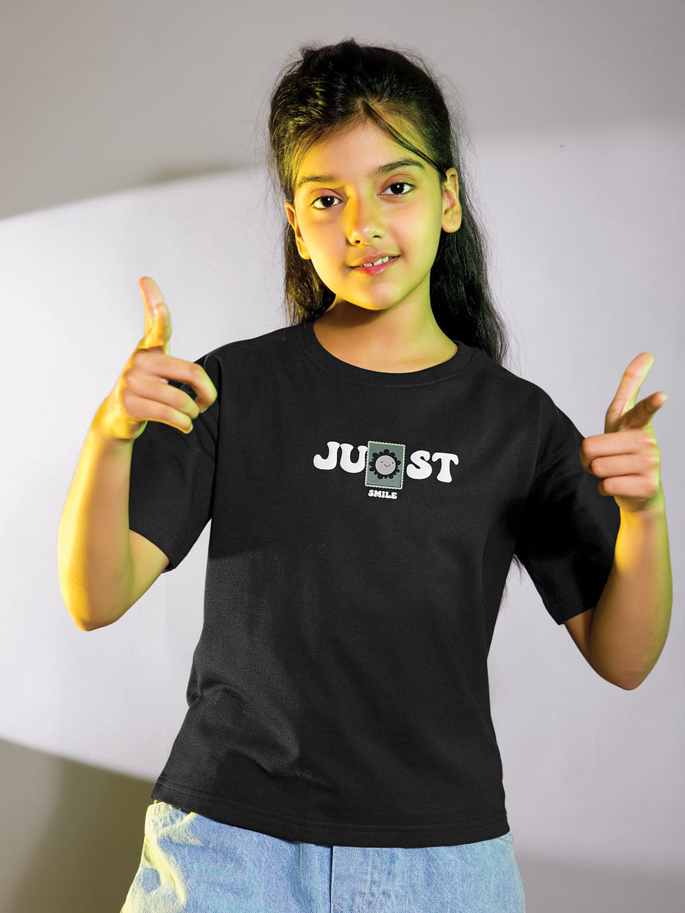 Looper z girls printed down shoulder t-shirt color black