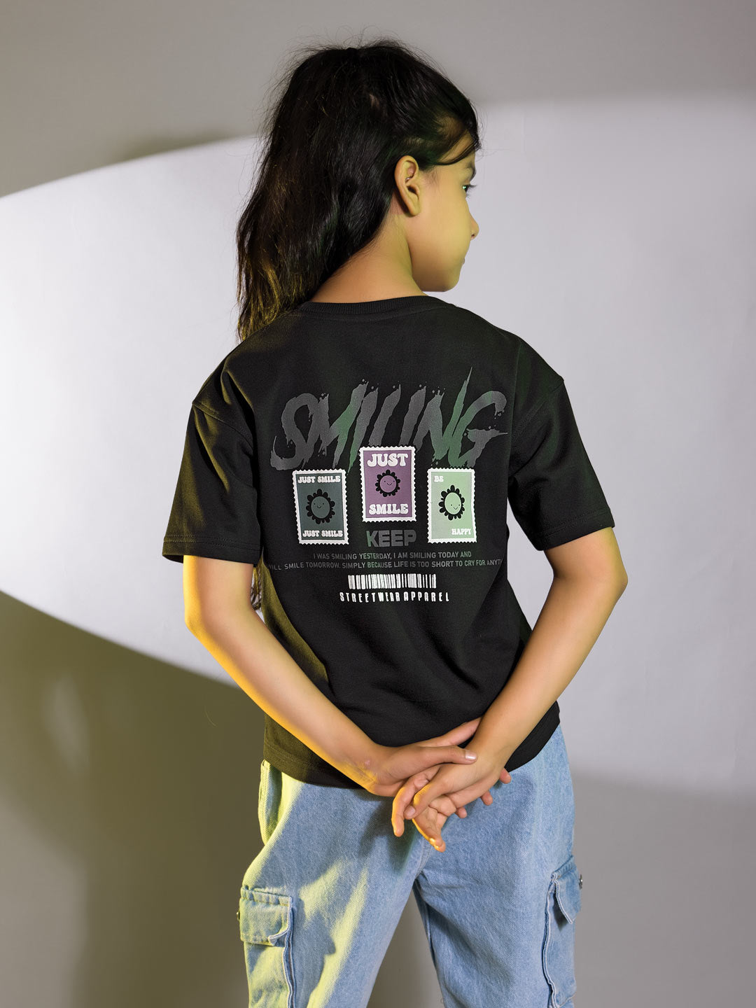 Looper z girls printed down shoulder t-shirt color black