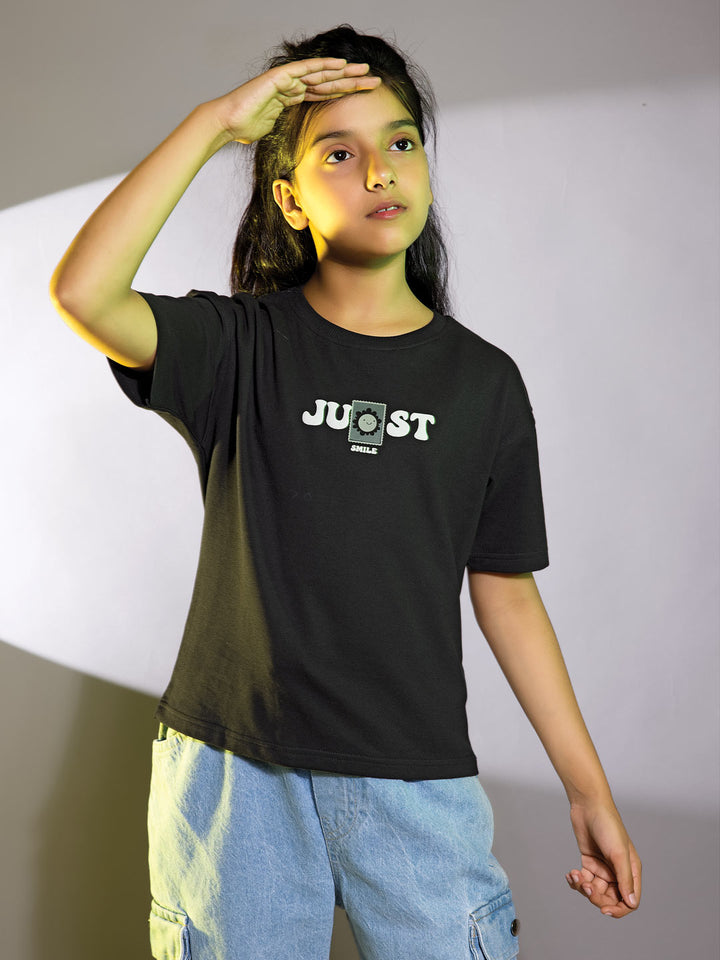 Looper z girls printed down shoulder t-shirt color black