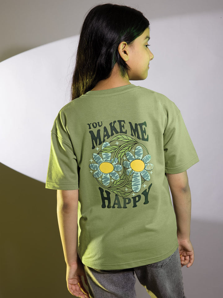 Looper z girls printed down shoulder t-shirt color sage green