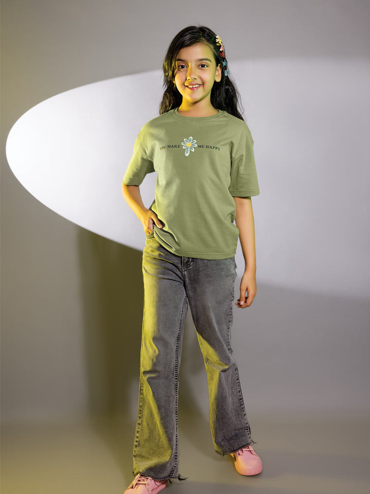 Looper z girls printed down shoulder t-shirt color sage green