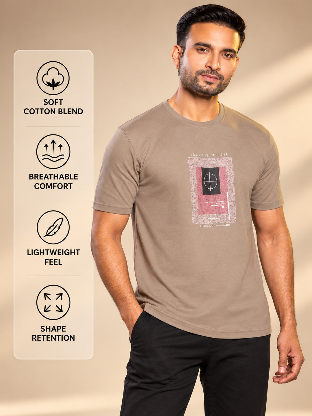 Mens round neck and half sleeve printed t-shirt color bronco