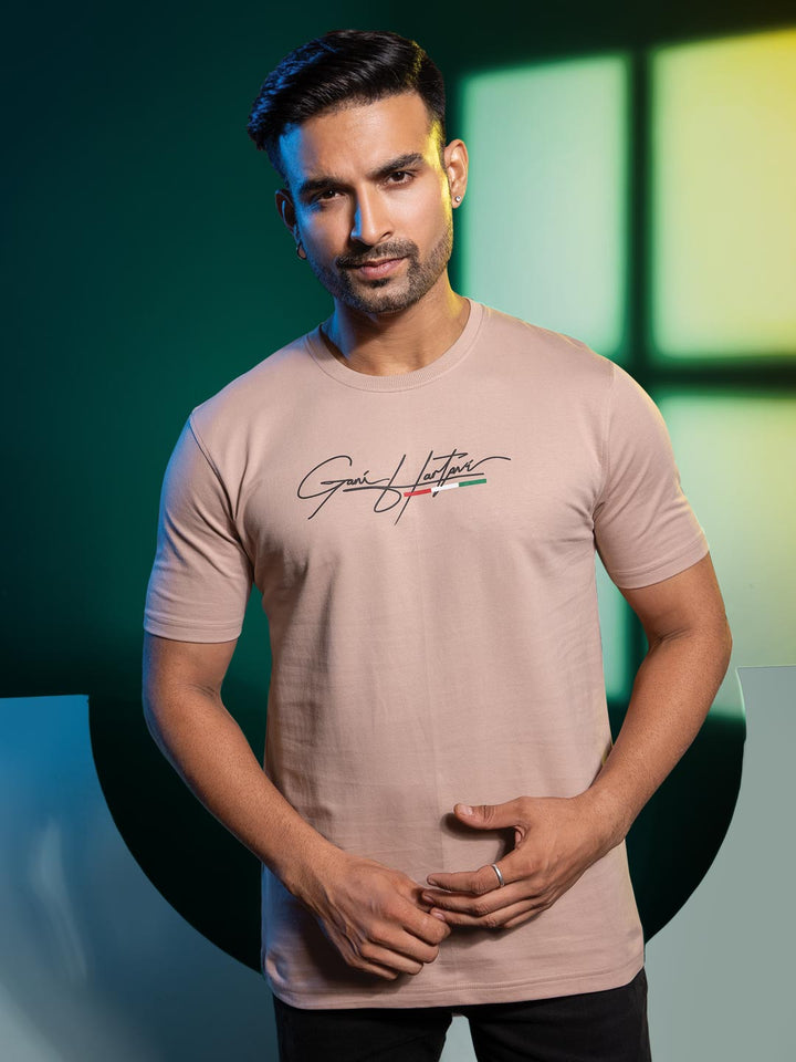 Mens round neck and half sleeve printed t-shirt color oysterpink