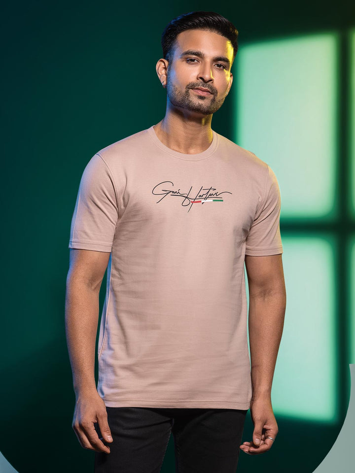 Mens round neck and half sleeve printed t-shirt color oysterpink