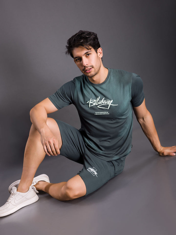 printed shorts set for men round neck t-shirt color gable green