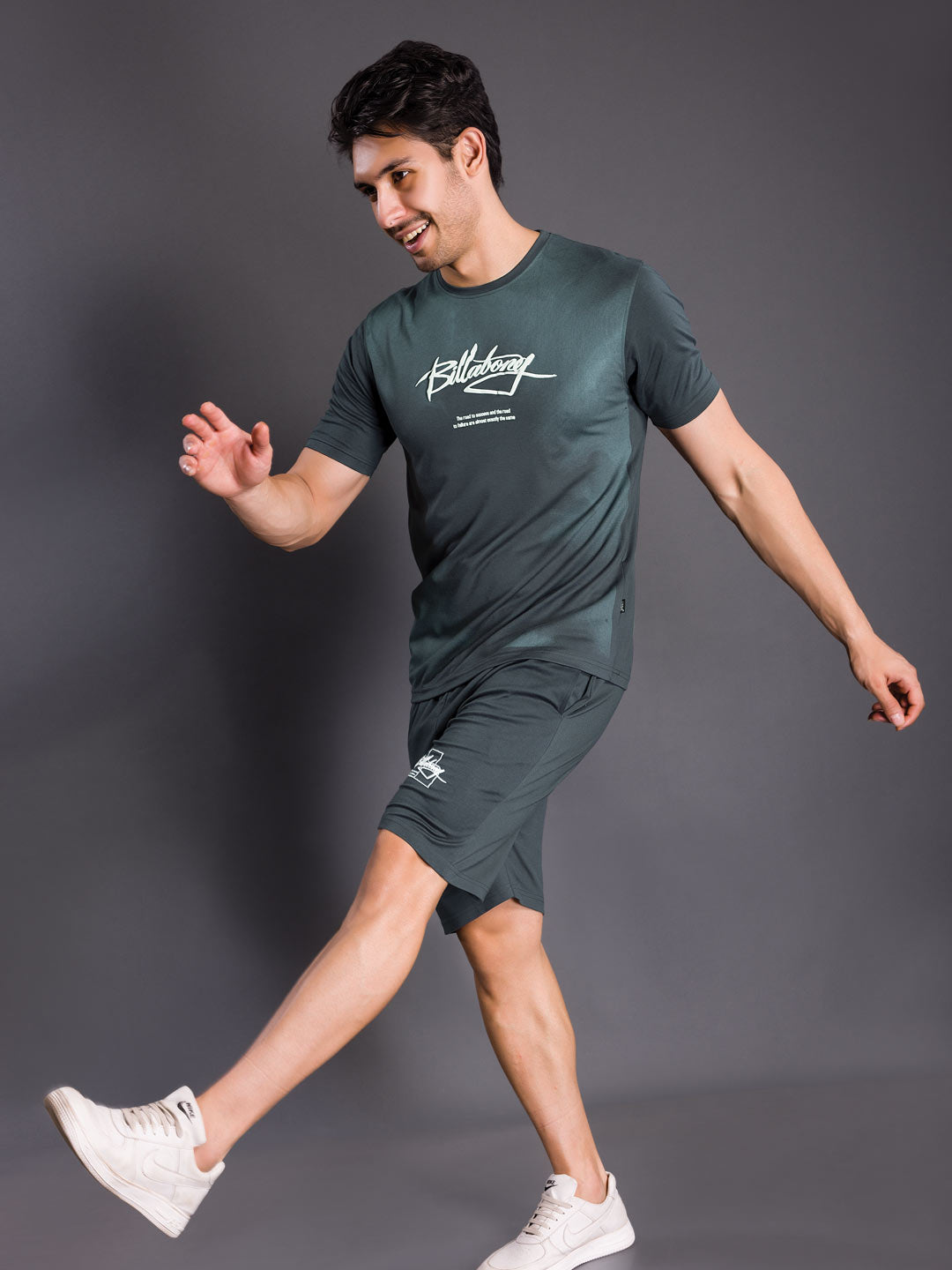 printed shorts set for men round neck t-shirt color gable green