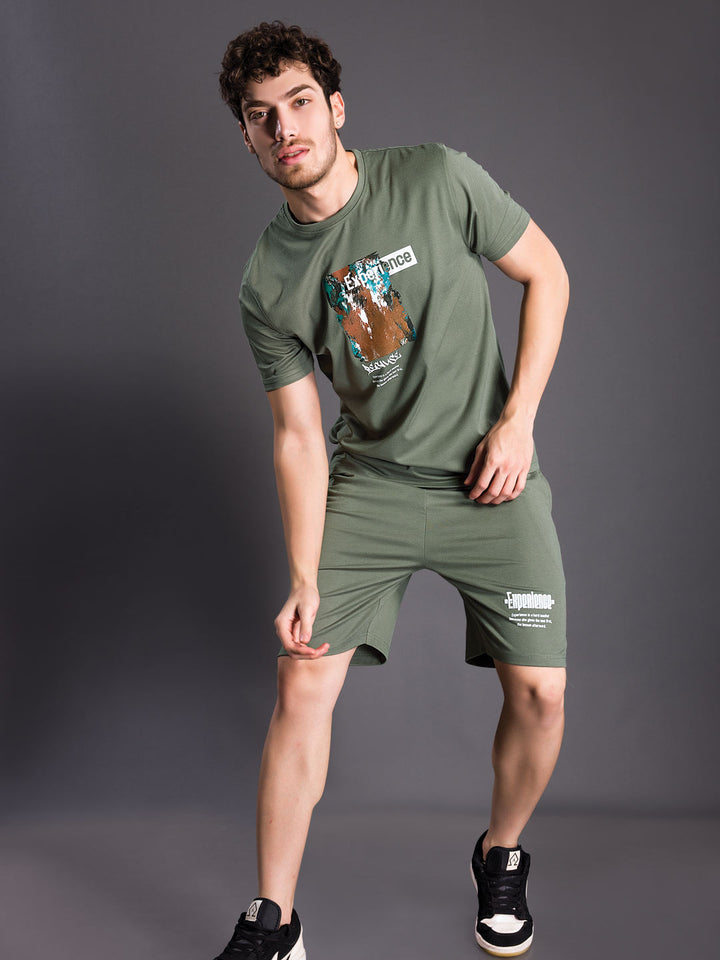 printed shorts set for men round neck t-shirt color grey asparagus