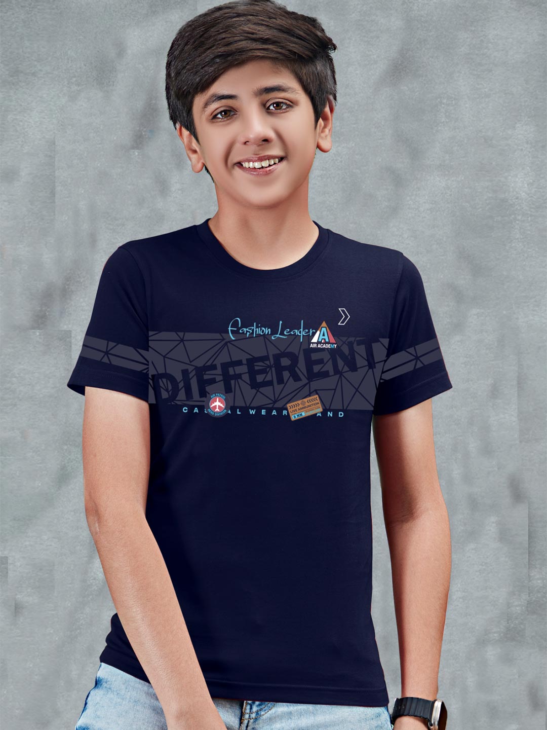 printed round neck t-shirt for boys half sleeve #color_dark-navy-blue