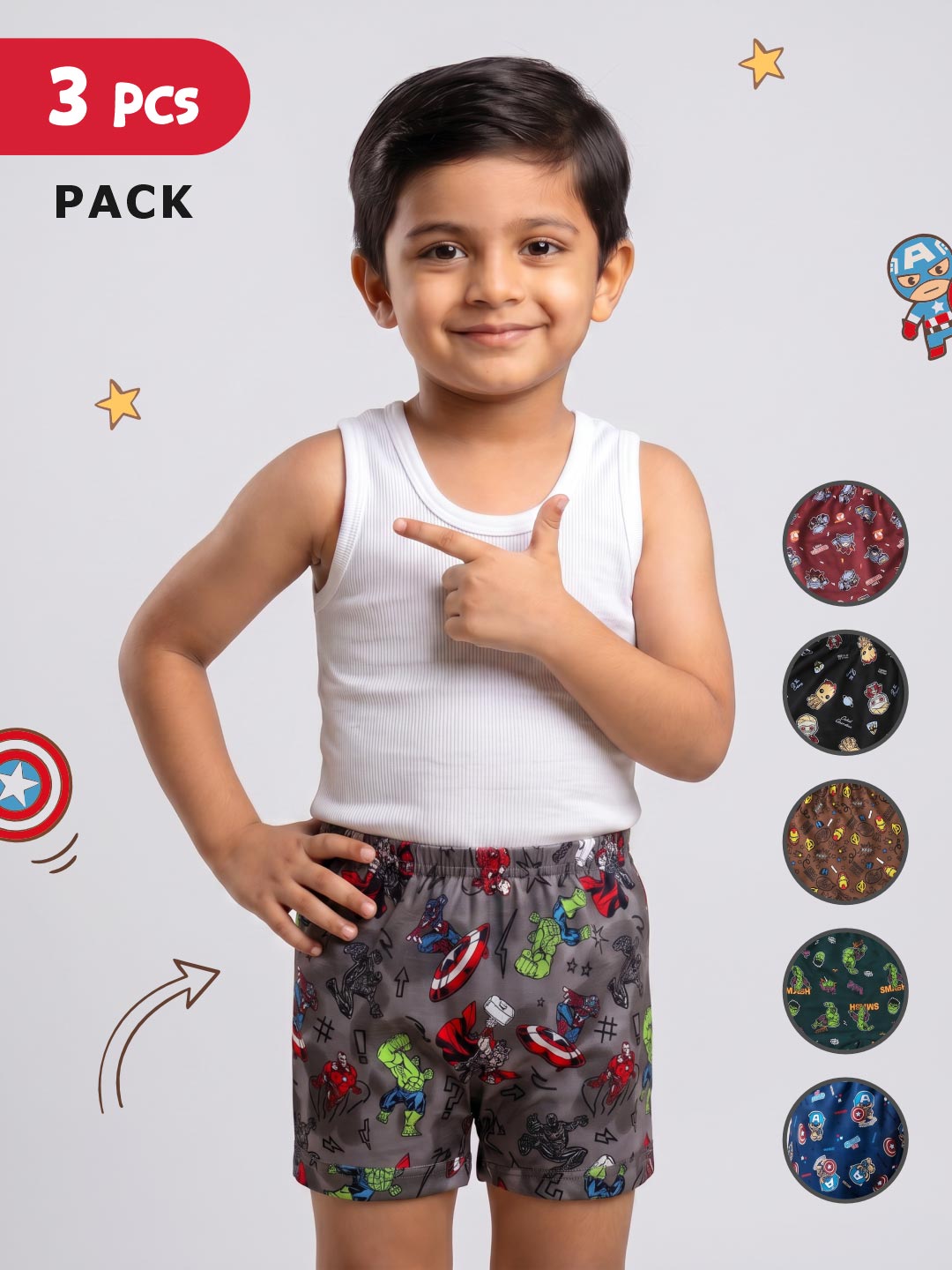 Marvel super print drawer for boys assorted pack of 3