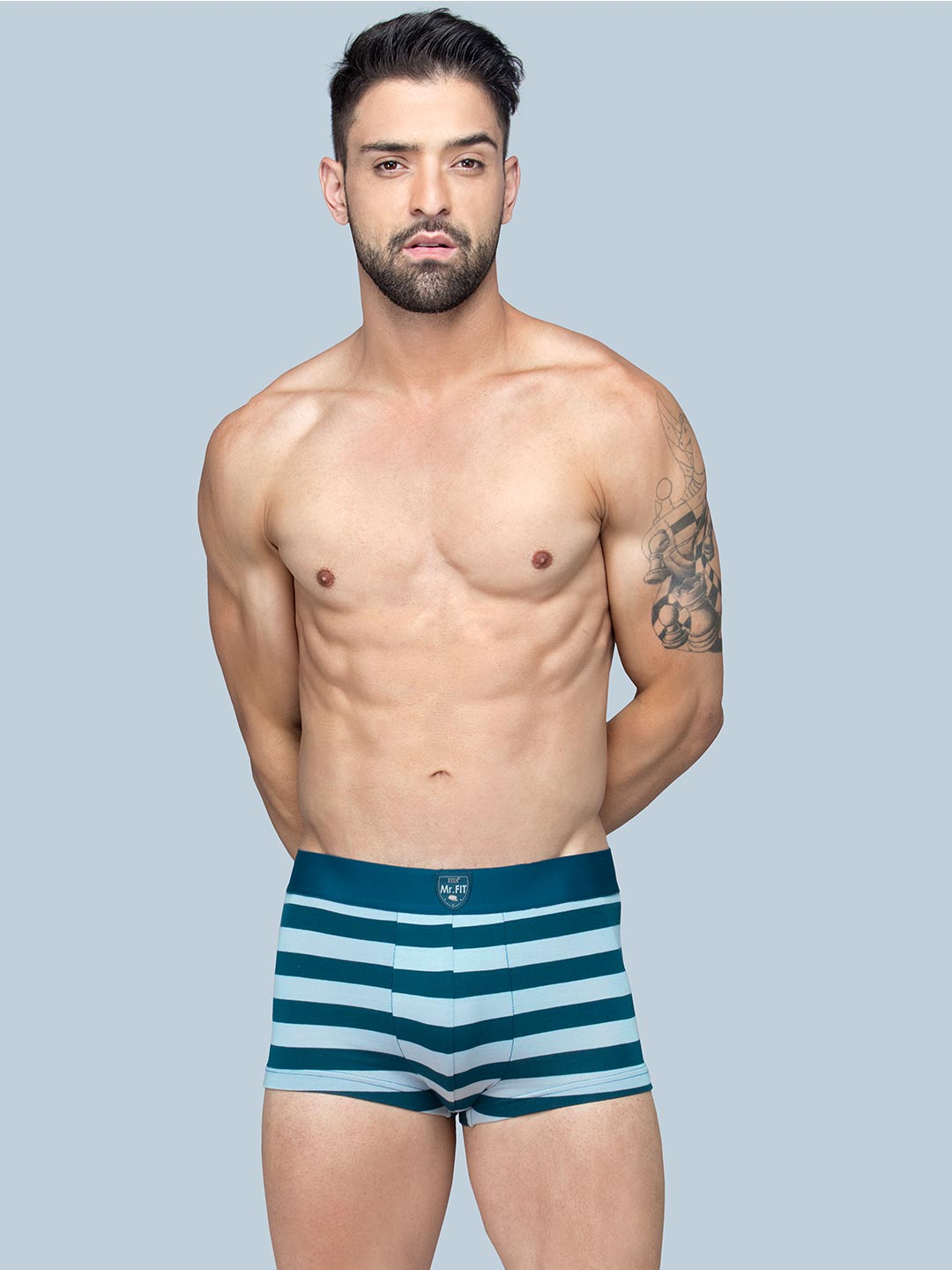 mr.fit-120 stripped brown trunk for men#color_blizzard-blue