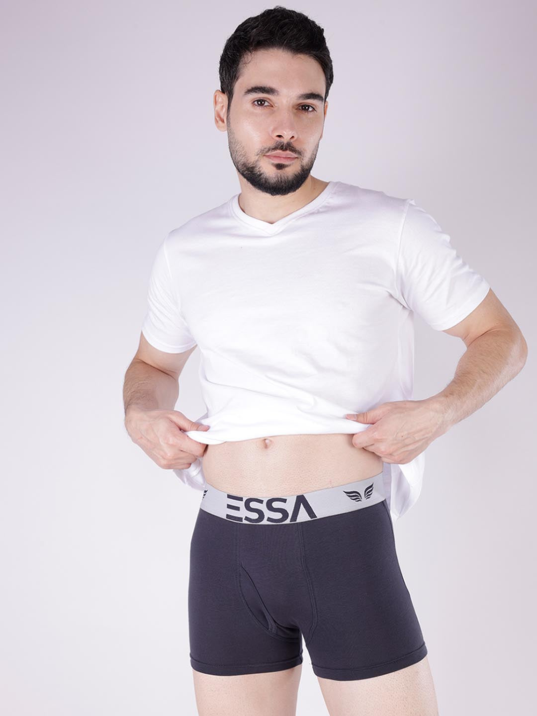 mr fit 4105 plus plain trunk for men #color_charcoal-grey