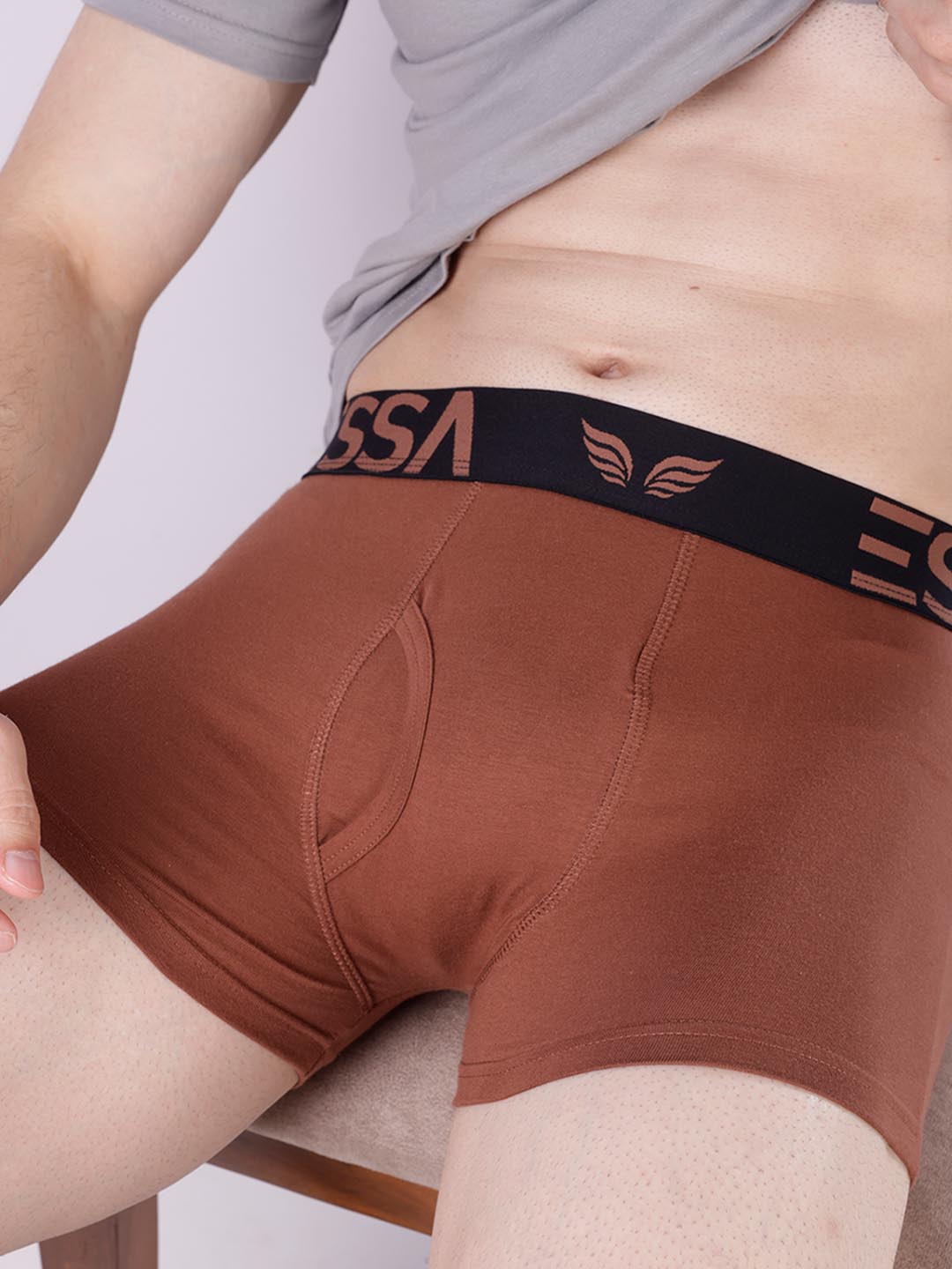 mr fit 4105 plus plain trunk for men #color_clay-brown