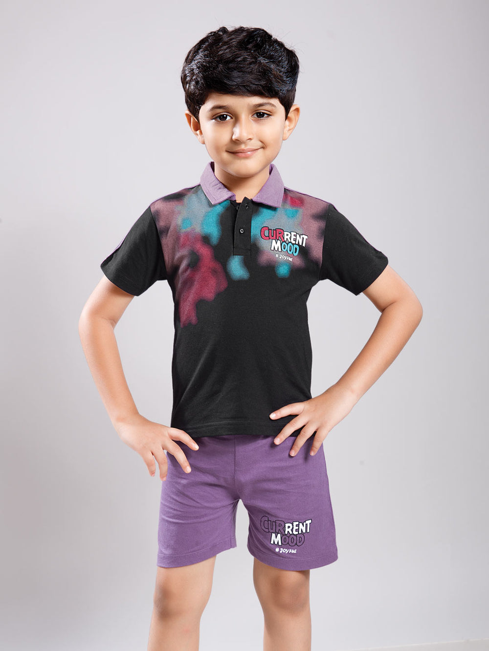 Nitron printed shorts set for boys color black