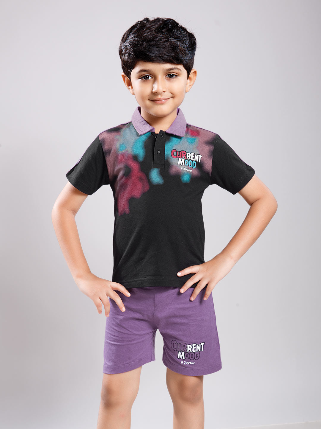 Nitron printed shorts set for boys color black