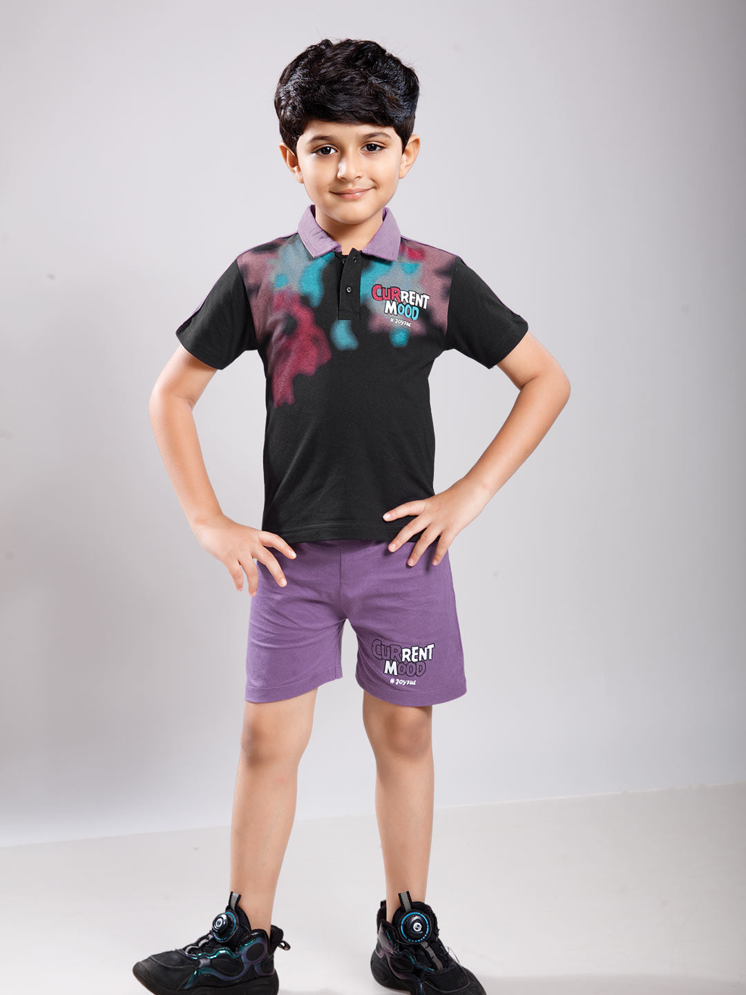 Nitron printed shorts set for boys color black