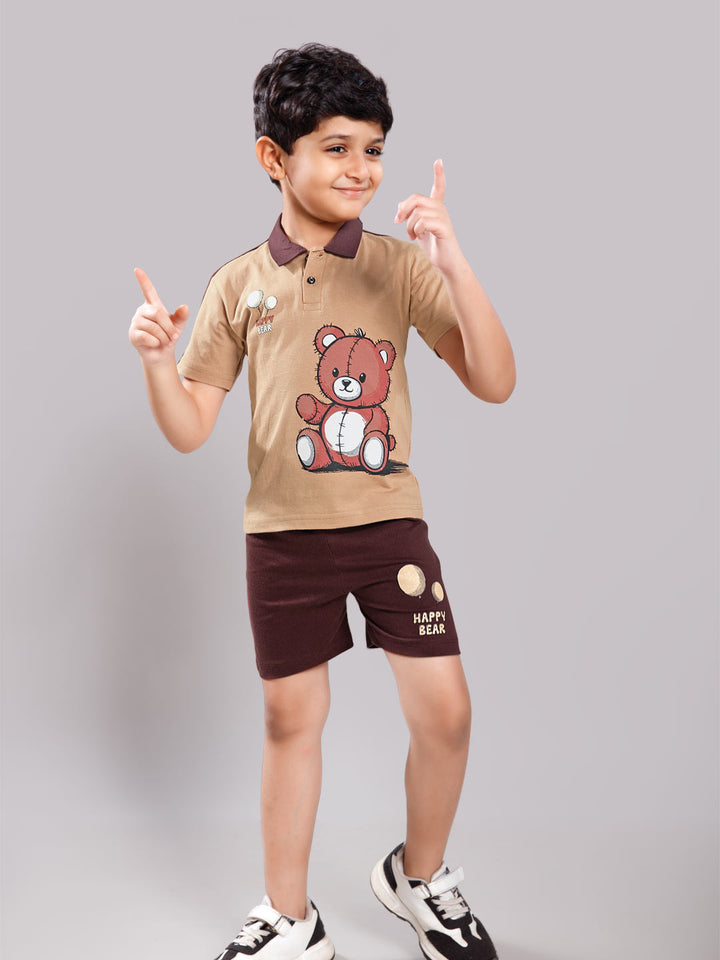 Nitron printed shorts set for boys color coffee